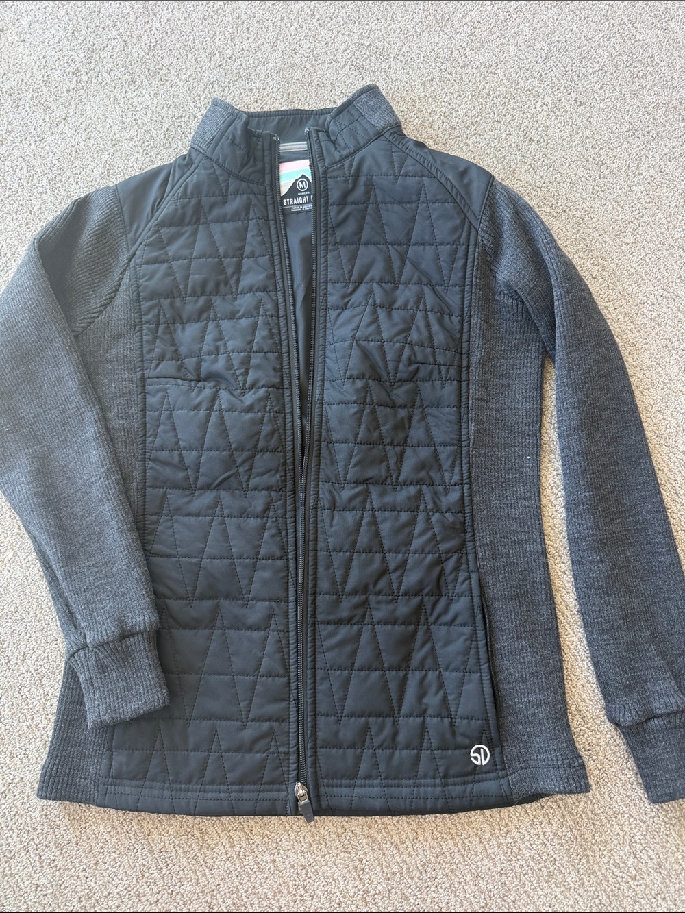 STRAIGHT DOWN Black & Grey Quilted Knit Mixed Hybrid Golf Jacket - M